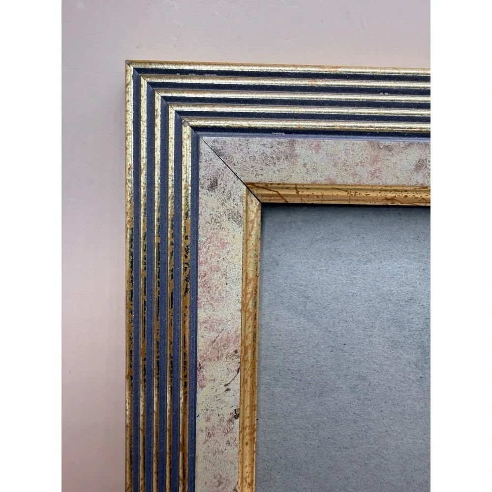 Vintage Distressed Picture Frame Gold Blue Marble Look Wall Tabletop Frame